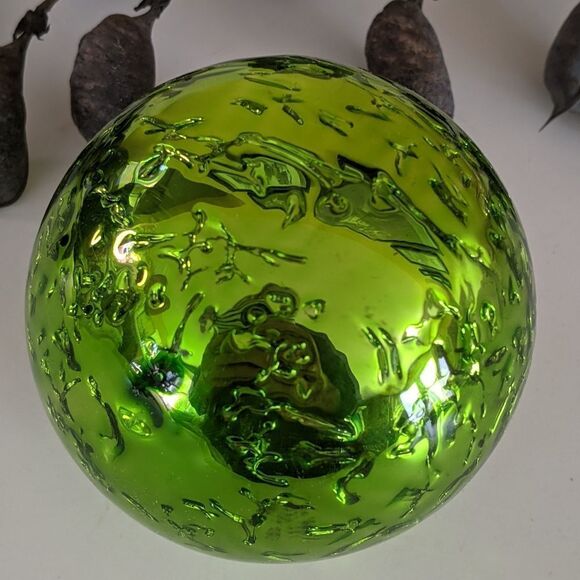 Crate&Barrel Green Textured Blown  Glass 3" Ball Christmas Ornament - Picture 4 of 6